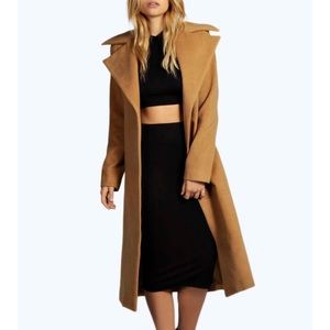 Boohoo Jeeny Camel Wool Look Coat